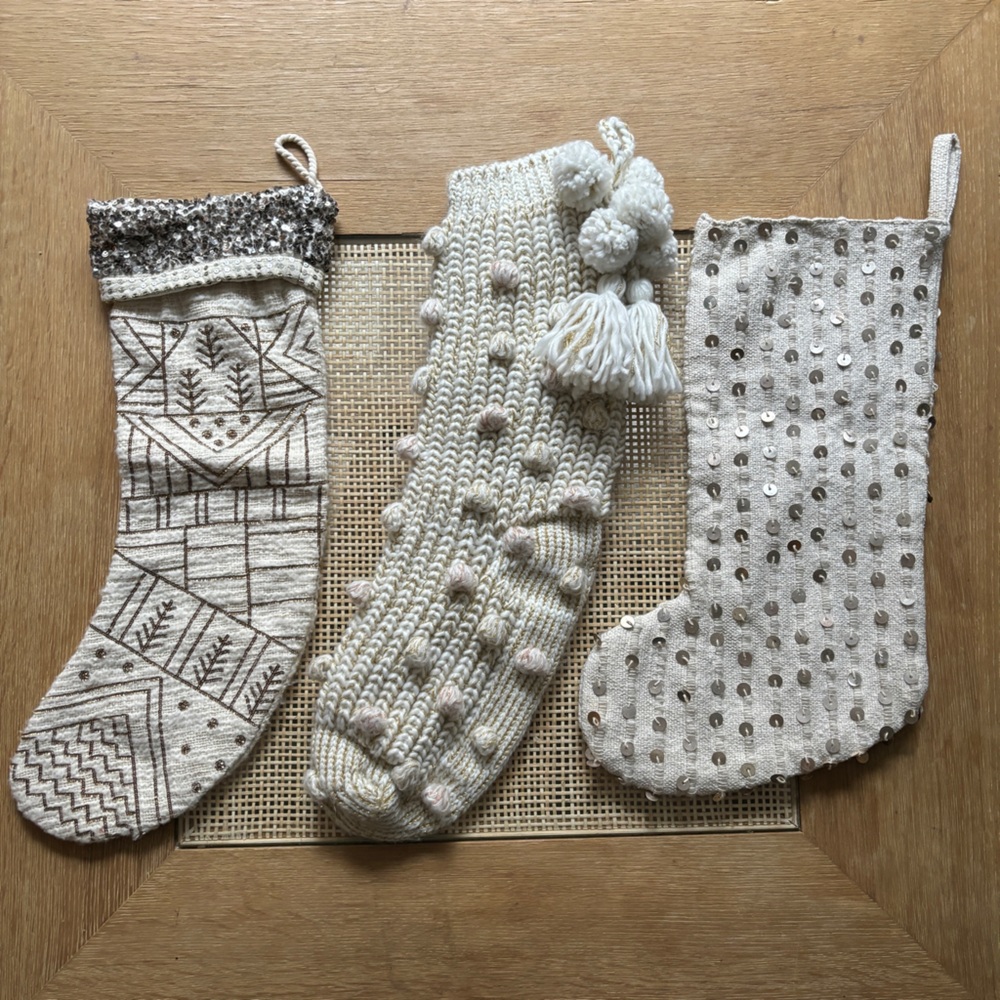 Set of 3 Anthropologie Christmas Stockings Holiday Decor